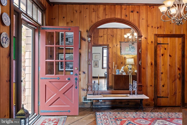 3007 Faulkland Rd, Wilmington, DE 19808 - entryway with wood walls and a chandelier
