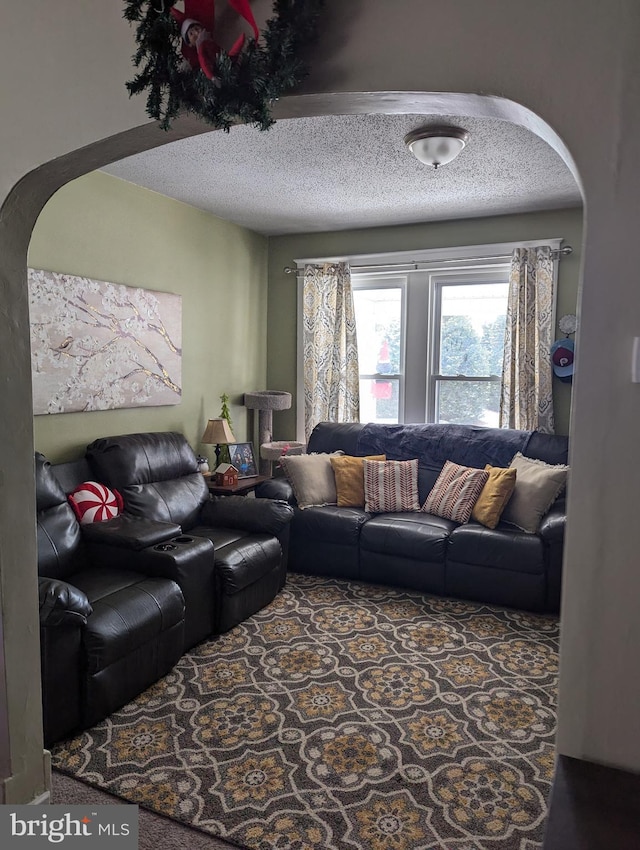 living room featuring a textured ceiling