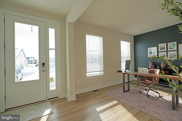 home office featuring light wood-type flooring