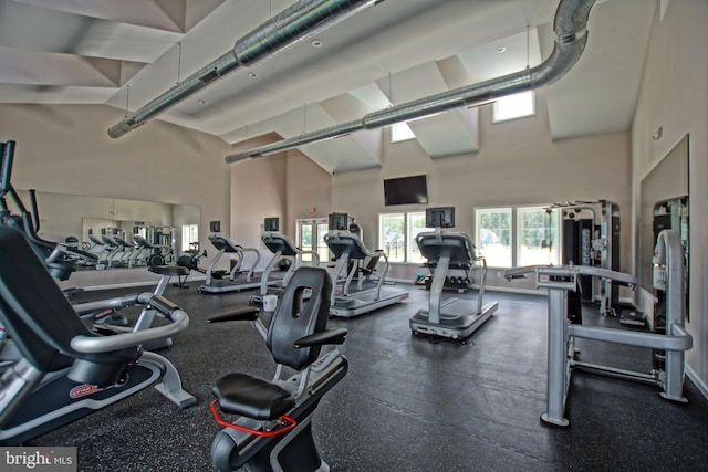 workout area featuring a high ceiling