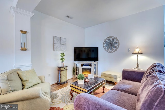 living room featuring light wood-type flooring