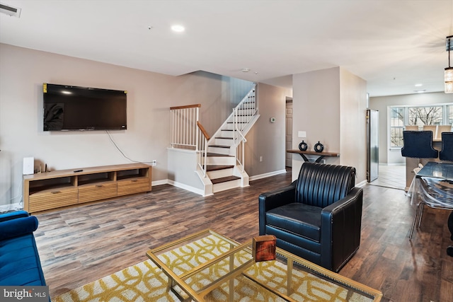 living room with wood-type flooring