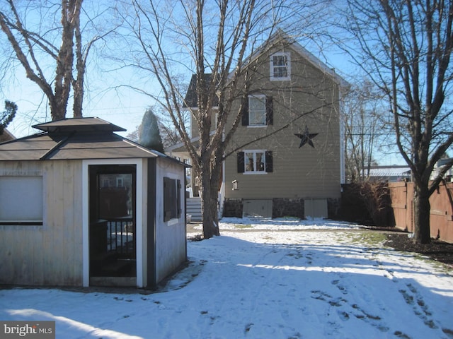 view of snow covered exterior