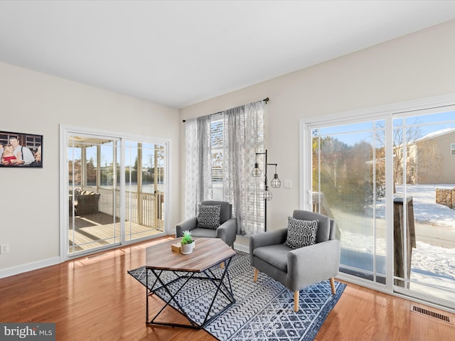 sitting room with wood-type flooring