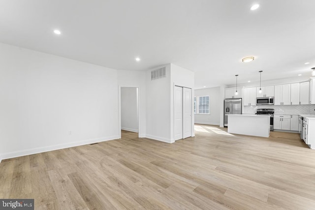 unfurnished living room featuring light hardwood / wood-style flooring