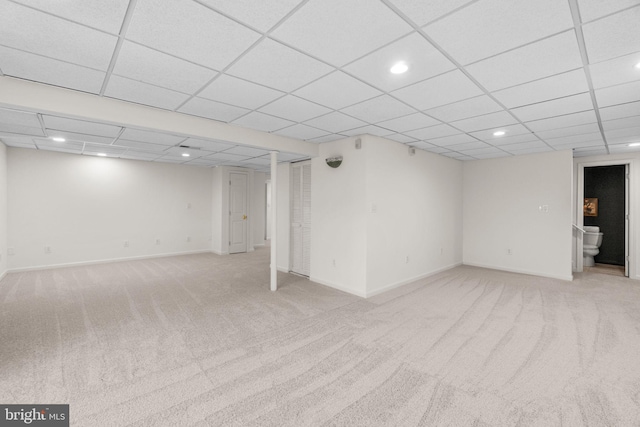 basement with light carpet