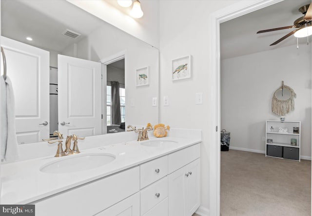 bathroom with vanity and ceiling fan