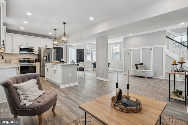 living room featuring light hardwood / wood-style flooring