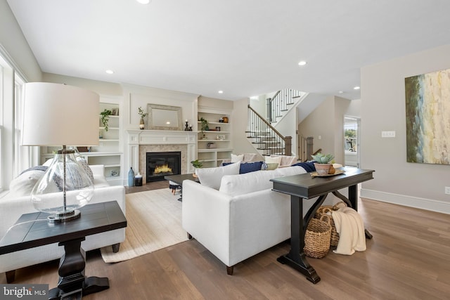 living room with hardwood / wood-style flooring