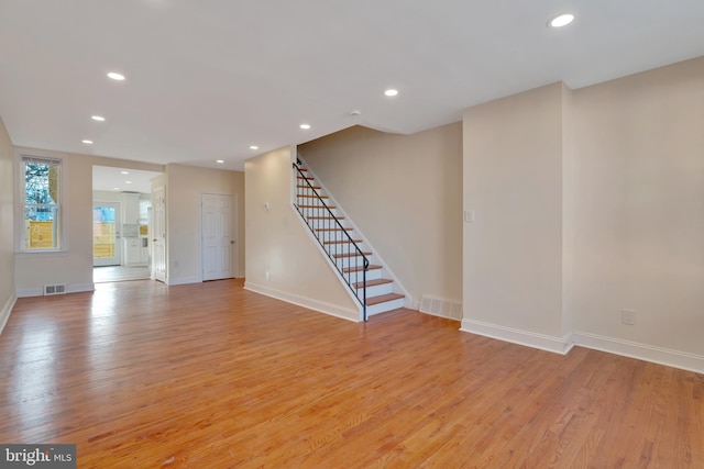 unfurnished living room with light hardwood / wood-style flooring