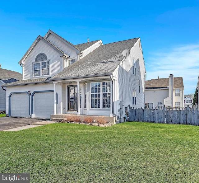 front of property featuring a front yard and a garage