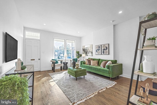 living room with dark wood-type flooring