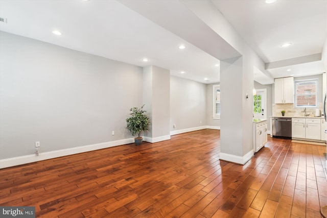 931 Farragut St NW, Washington, DC 20011 - interior space with a sink, baseboards, wood-type flooring, and recessed lighting