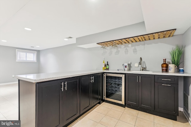 931 Farragut St NW, Washington, DC 20011 - bar with a sink, indoor wet bar, wine cooler, recessed lighting, and light tile patterned flooring