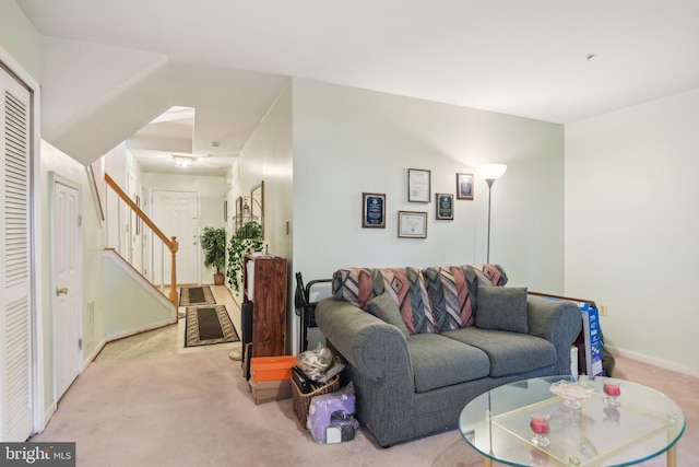 living room with light carpet