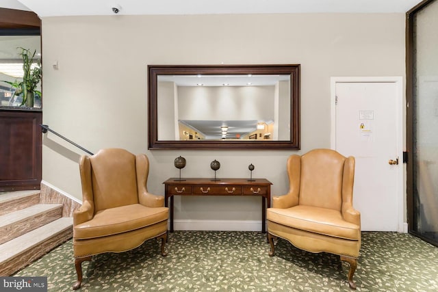 living area with carpet flooring