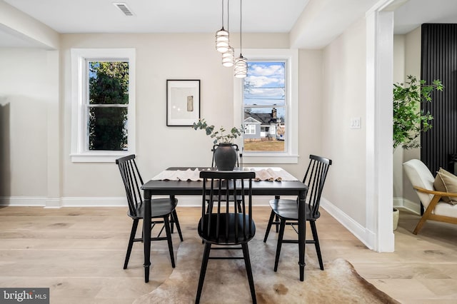 dining room featuring light hardwood / wood-style floors and a wealth of natural light