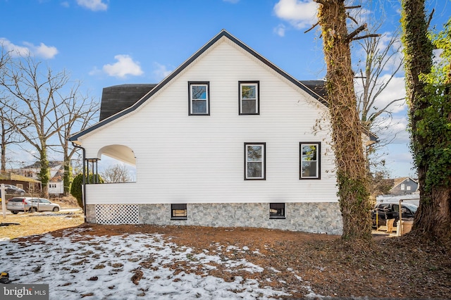 view of snow covered property