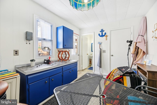 kitchen with blue cabinets