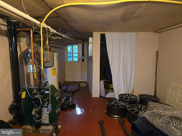 basement with water heater