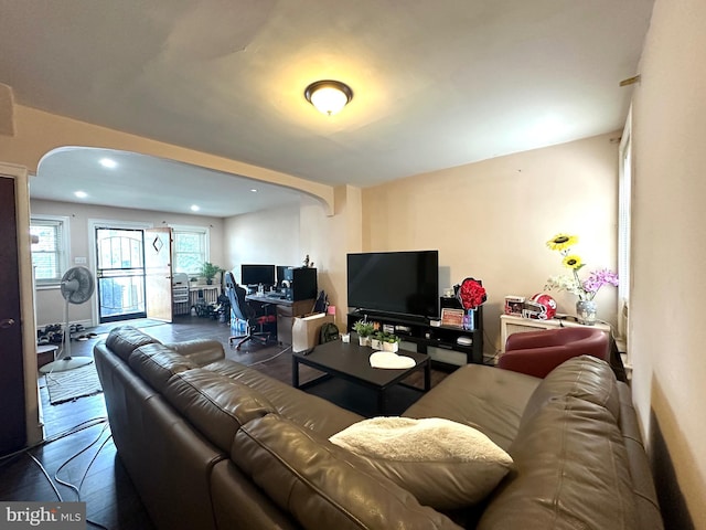 living room with hardwood / wood-style flooring