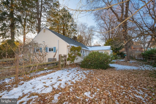 view of snow covered exterior