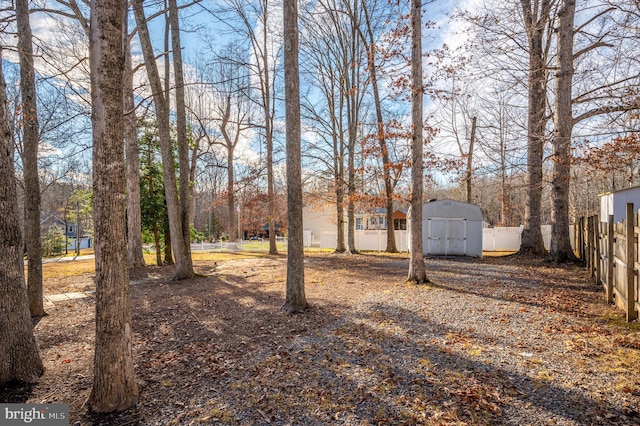 view of yard featuring a shed