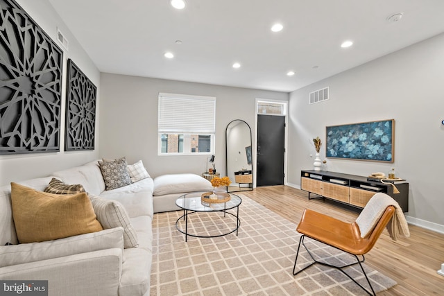 living room with light hardwood / wood-style flooring