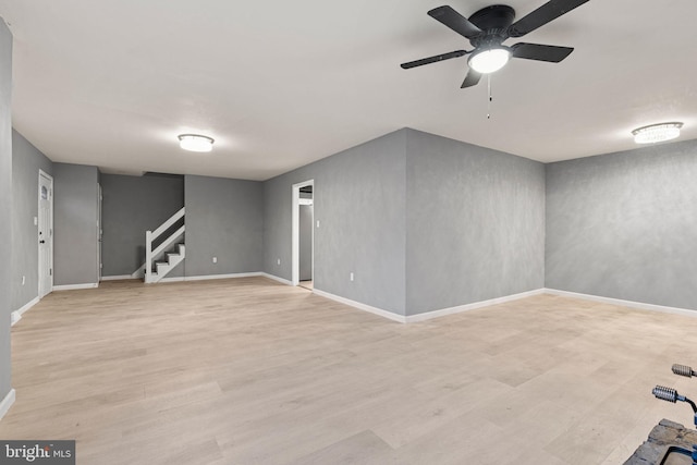 interior space featuring ceiling fan and light wood-type flooring