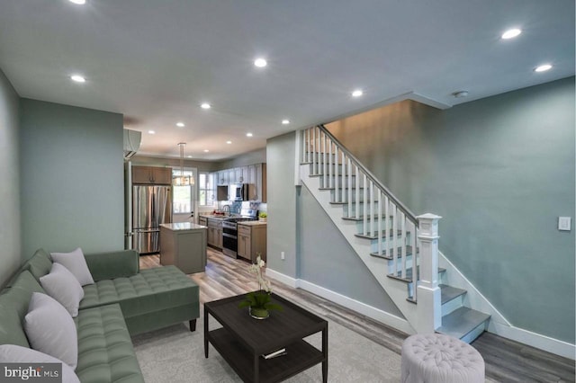 living room with light wood-type flooring