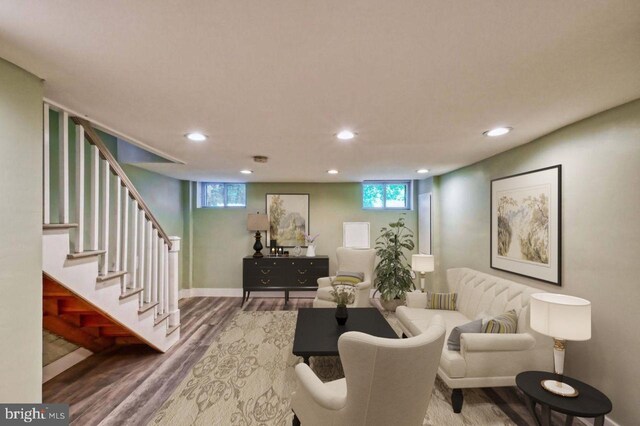 living room with wood-type flooring