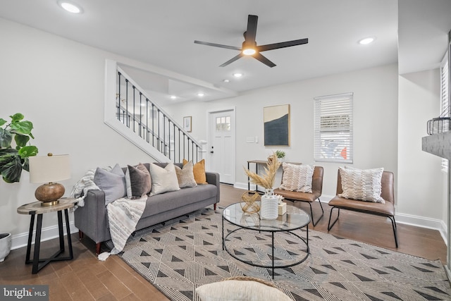 living room with ceiling fan