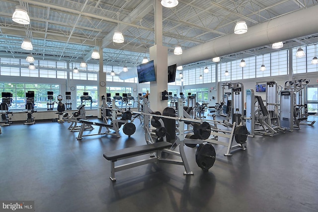 gym with a high ceiling