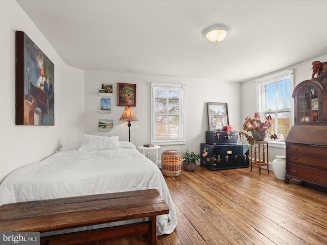 bedroom featuring wood-type flooring and multiple windows