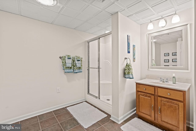 bathroom with vanity and walk in shower