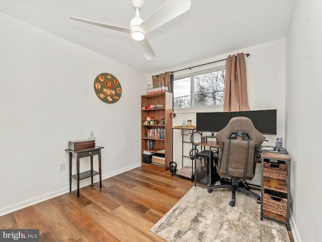 office with ceiling fan and wood-type flooring