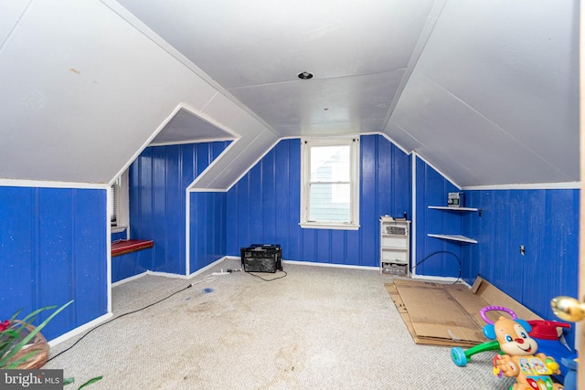 additional living space featuring carpet flooring and lofted ceiling