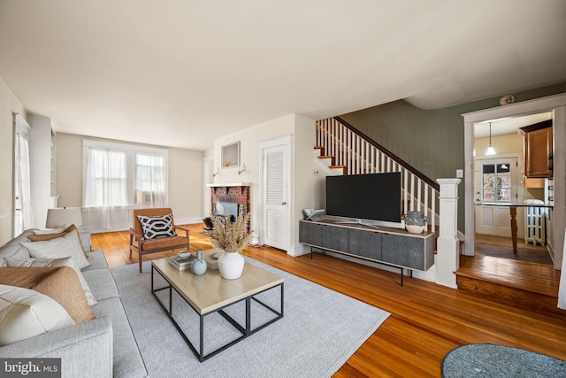 living room with hardwood / wood-style flooring