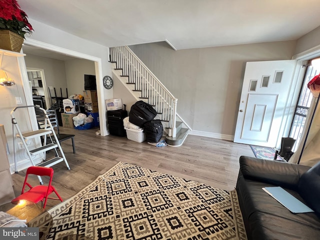 living room with hardwood / wood-style floors