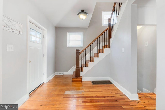 entrance foyer with light wood-type flooring