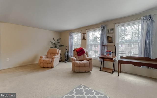 sitting room with carpet and a wealth of natural light