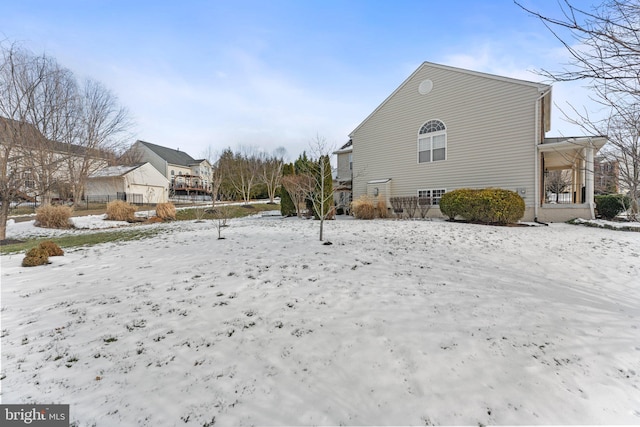 view of snow covered property