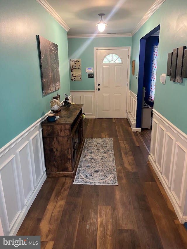 694 5th St, Atco, NJ 08004 - entrance foyer featuring a decorative wall, wainscoting, and dark wood-type flooring