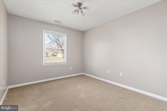 spare room with carpet flooring and a textured ceiling