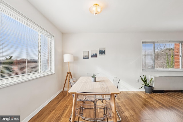 dining space with hardwood / wood-style flooring