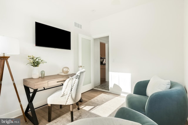 office area featuring light hardwood / wood-style floors