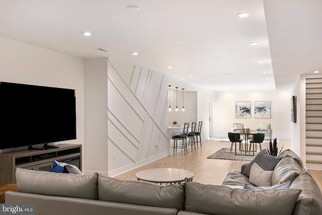 living room featuring light wood-type flooring