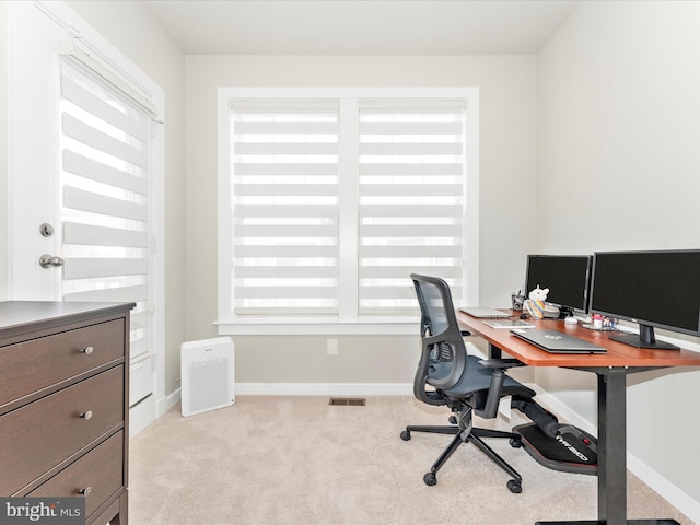 view of carpeted home office