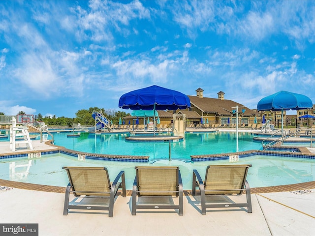 view of pool featuring a patio