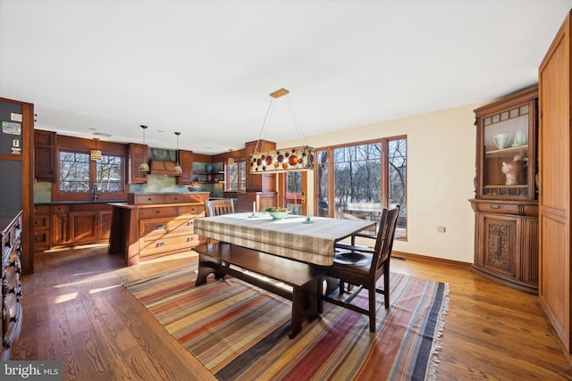 dining area featuring dark hardwood / wood-style floors and sink